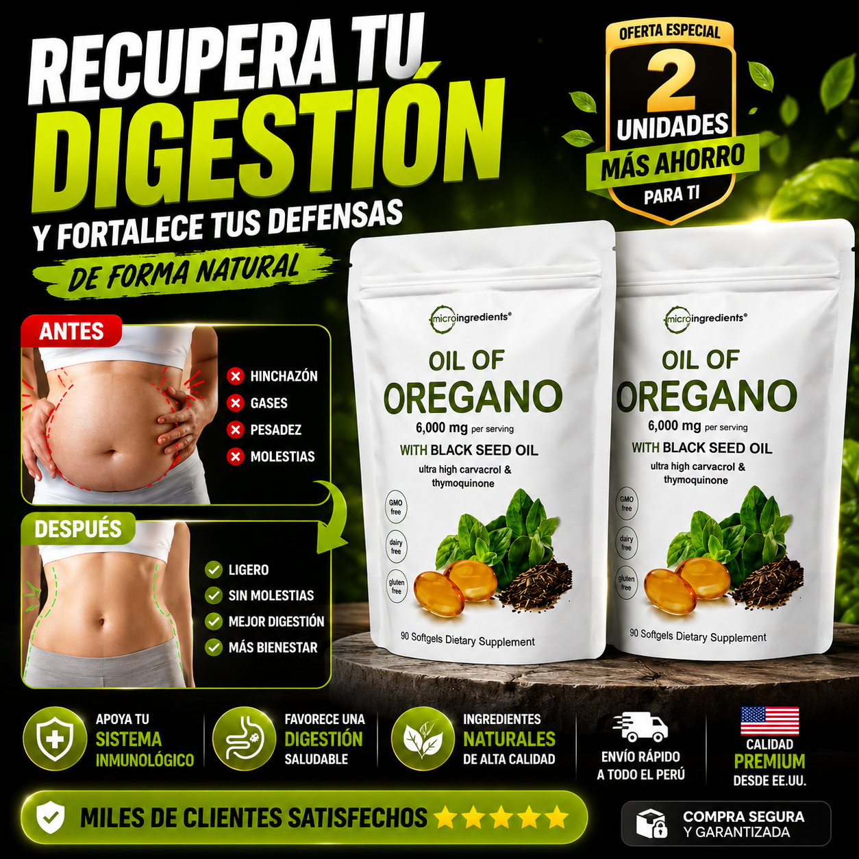 OFERTA SOLO POR HOY 2X1 109.90 Aceite de orégano - ¿Hinchazón, Malestar o Candidiasis?