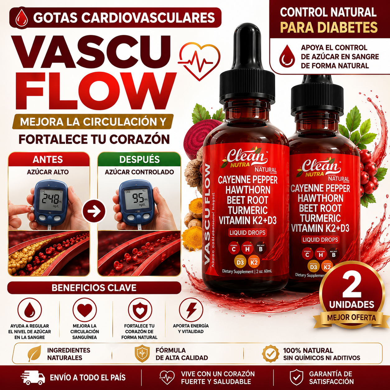 BLOOD SUGAR – Mejora la Circulación y Fortalece tu Corazón de Forma Natural, Oferta paga 1 lleva 2