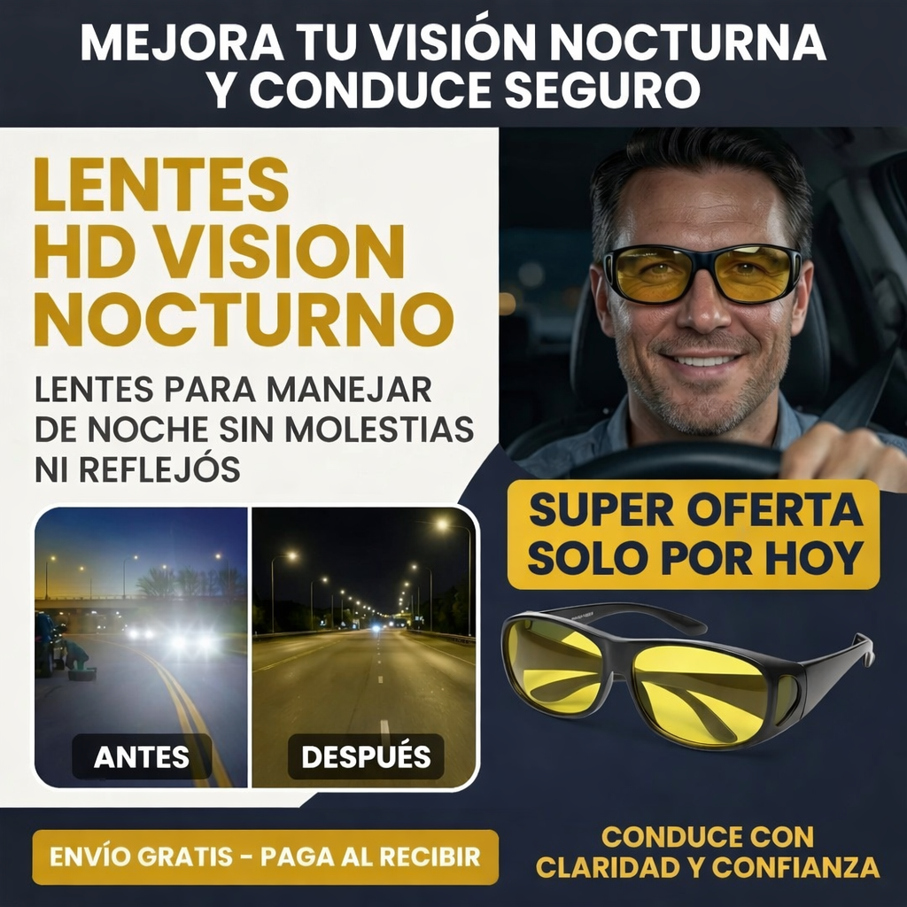 Lentes HD Vision Nocturno - Lentes para Manejar de Noche sin Molestias ni Reflejos