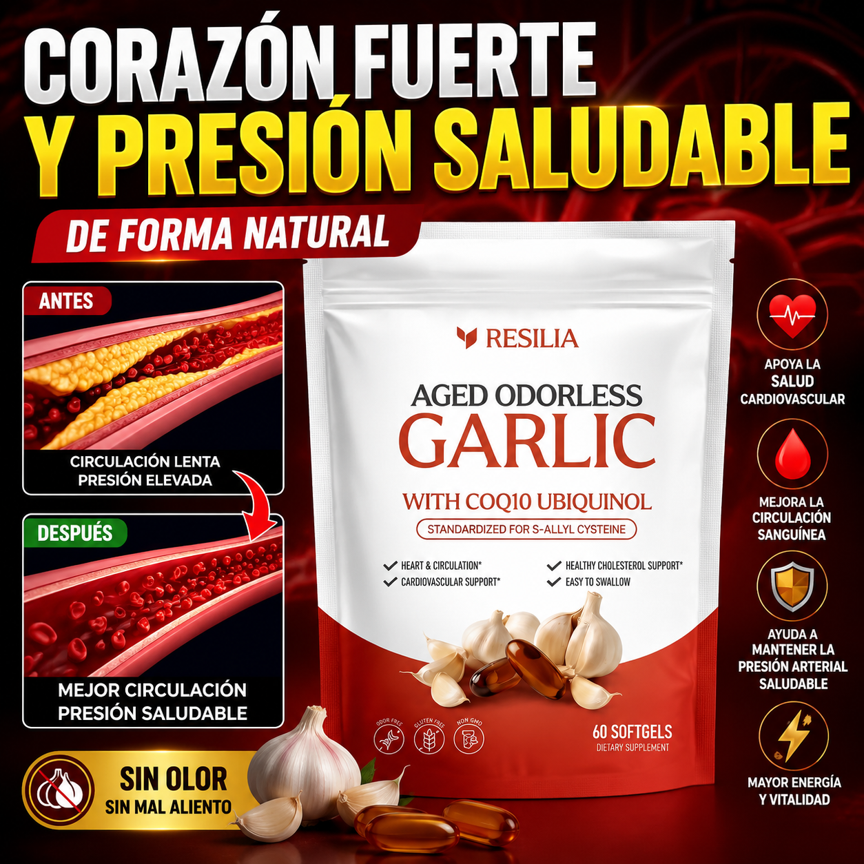 Cápsulas blandas de ajo añejo sin olor - Favorece la vitalidad cardiovascular