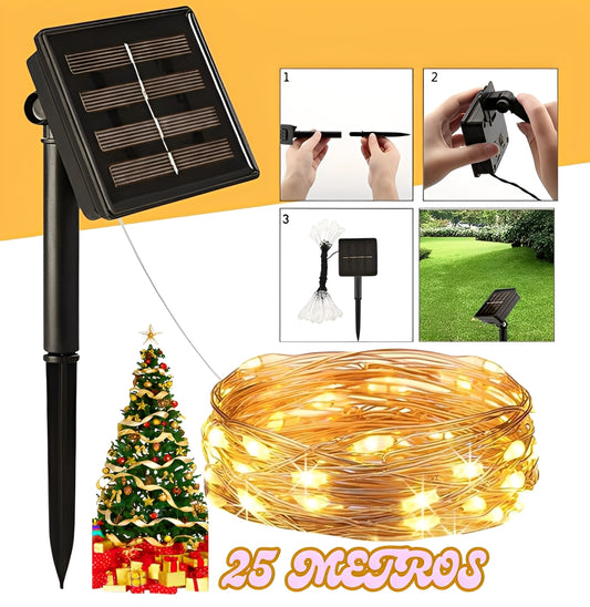 LuzNavidad™ – Guirnalda LED Solar de 25 M para Exteriores e Interiores 🎄✨