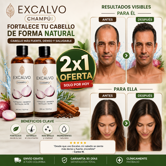 Solo por hoy a 2 X 89 Soles - OFERTA 2x1 - EXCALVO Fortalece y Revitaliza Tu Cabello